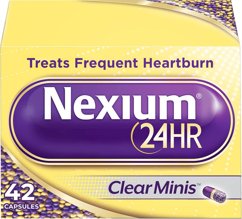 NEXIUM كبسولات 24 ساعة ClearMinis لتقليل الحمض لتخفيف حرقة المعدة مع إطلاق مؤجل لحماية طوال اليوم وطوال الليل من حرقة المعدة المتكررة، دواء حرقة المعدة مع إيزوميبرازول المغنيسيوم - 42 عدداً - Image 1